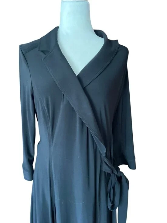 Ralph Lauren Black Wrap Dress Collared V-Neck 3/4 Sleeve Jersey Dress SZ 12 - Picture 5 of 10
